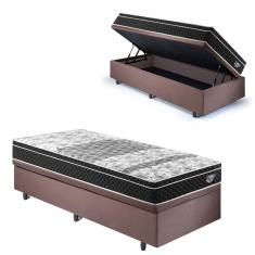 Imagem de Base Box Baú 88x188 Suede Marrom com Colchão Gransleep Molas Verticoil