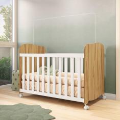 Imagem de Berço Americano 100% MDF com rodízios Mimo Branco Brilho/Amêndoa