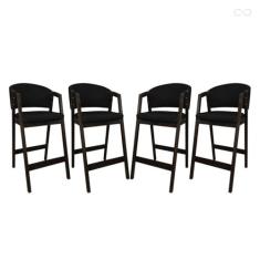 Imagem de Kit 4 Banquetas Alta para Ilha de Cozinha Ravena Madeira Maciça Capuccino Sintético Preto CCS
