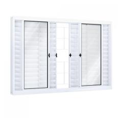 Imagem de Janela de Aço Veneziana de Correr 100x150cm 6 Folhas com Grade Quadrada Riobras Branco