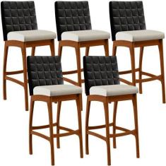 Imagem de Kit 05 Banquetas Altas Sala De Jantar Fixa Mila B04 Corano Preto Linho
