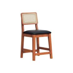 Imagem de Banqueta Baixa-cadeira Gabi Madeira Maciça Encosto Telinha - Amêndoa Assento Estofado Corano Preto