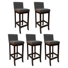 Imagem de Kit 5 Banquetas Alta de Madeira para Bancada Capuccino Melody Suede Cinza