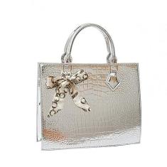 Imagem de Bolsa feminina feminina de couro PU com alça superior grande, Prata