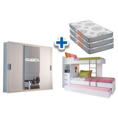 Imagem de Colchão Pérola Polar (3Un) + Guarda Roupa Veneza Luxo + Treliche Plus