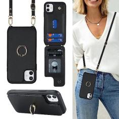 Imagem de Lipvina Capa para iPhone 12 Mini com suporte para cartão e alça para mulheres, cordão transversal, suporte de anel de suporte, fecho de pressão, bloqueio RFID, capa carteira para celular de 5,4