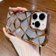 Imagem de Luxo colorido chapeamento borda gradiente glitter silicone caso macio para iphone 14 pro max 15 13 12 11 capa traseira transparente, ouro, para iphone 15plus