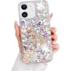 Imagem de Capa para iPhone 12/12 Pro Bling Glitter, Capa traseira de TPU macio de poliuretano termoplástico macio com pedra preciosa de diamante brilhante e strass de diamante brilhante 3D para mulheres e