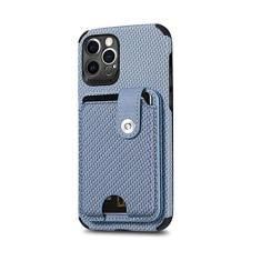 Imagem de Para iPhone 13 12 Mini 14 11 Pro XS Max XR X 7 8 Plus SE 2 3 Carteira de Fibra de Carbono Estojo para Telefone Titular do Cartão de Crédito Capa de Couro PU, Azul, Para iPhone 12 Mini