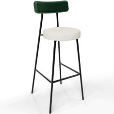 Imagem de Banqueta Alta Bar Cozinha Sala De Jantar Milão L02 Facto Verde Musgo Linho Champagne - Lyam Decor