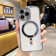 Imagem de Capa de carga magnética sem fio luxuosa com revestimento para iPhone 14 13 12 Mini 11 Pro XS Max X XR 7 8 Plus Capa macia transparente, Azul Sierra, para iPhone 12 Mini