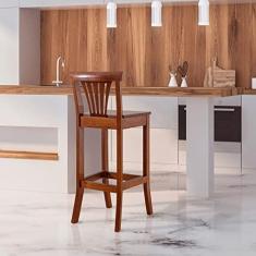 Imagem de Banqueta Alta Com Encosto Valentina 36 x 100 Cm Bancada Madeira Maciça Verniz Imbuia - RMI