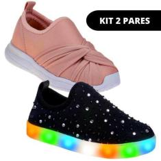 Imagem de Kit 2 Pares Tênis Led Infantil Sapatenis Feminino Menina Escolar - Clu