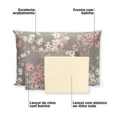 Imagem de Lençol Viúvo 3 Pçs Elástico Estampado Percal 180 Fios - Bem Me Quer En