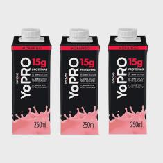 Imagem de Kit 3 Yopro Bebida Láctea com Morango 15g de proteínas 250ml cada