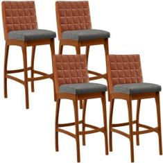 Imagem de Kit 04 Banquetas Altas Sala De Jantar Fixa Mila B04 Sintético Camel Li
