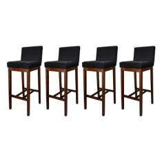 Imagem de Kit 4 Banquetas Alta com Encosto Estofado Lisboa Madeira Capuccino Suede Preto CCS