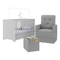 Imagem de Berço 3 Em 1 Com Colchão Poltrona Amamentação E Puff Multimóveis Mp4160 Branco/cinza Branco/cinza