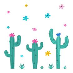 Imagem de Adesivo de Parede Cactos, Flores e Passarinhos Cobre 2m²