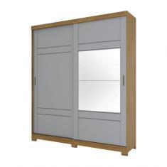 Imagem de Guarda Roupa Solteiro 02 Portas Deslizantes 03 Gavetas Verg Henn Nature Com Cinza