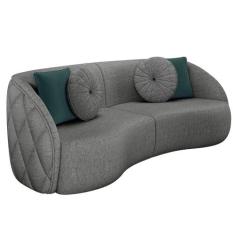 Imagem de Sofá Decorativo 240cm com Almofadas Redondas Clarke Linho Chumbo G45 - Gran Belo