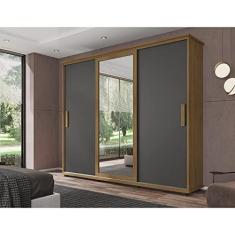 Imagem de Guarda Roupa Casal com Espelho 3 Portas 4 Gavetas Espanha Rv Móveis Cinamomo/grafite