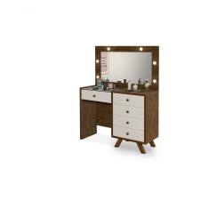 Imagem de Penteadeira Camarim Luna 5 Gavetas Led Espelho Pés De Madeira Malbec/off White