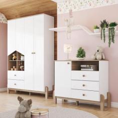 Imagem de Conjunto Quarto De Bebê Guarda-Roupa E Cômoda Yuri Branco/Jequitibá Hp