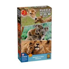 Imagem de Puzzle Infantil 3 Em 1 Quebra Cabeça Animais E Seus Filhotes - Grow