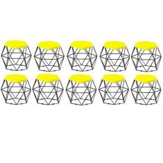 Imagem de Kit 10 Puff Banqueta Aramado Mila Base Preta Hexágono Suede Amarelo - 