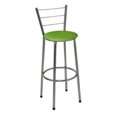 Imagem de Banqueta Alta Cromada com Encosto Assento Verde - Jaddi