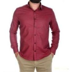 Imagem de Camisa Masculina Ixória Slim Fit Bordô Marca Luxo M.Longa
