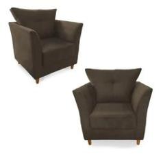Imagem de Kit 02 Poltronas Decorativa Isis Pés de Madeira Suede Marrom - DS Estofados
