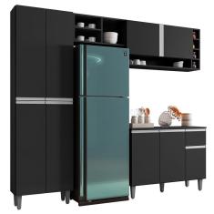 Imagem de Cozinha Modulada 230cm Balcão E Armário Aéreo Preto Fosco