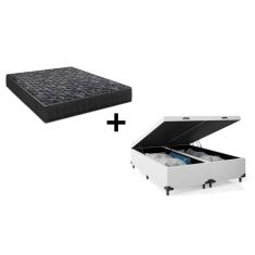 Imagem de Cama Box Baú King 193 Bipartido Tecido Sintético Branco com Colchão Lisboa Espuma D28 Preto
