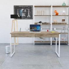 Imagem de Mesa para Escritório 150cm 2 Gavetas Kuadra Carvalho/Est.Branca