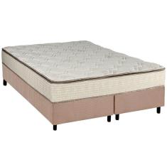 Imagem de Cama Box Queen: Colchão Molas Luckspuma Bonnel Montreal Spring + Base Crc Suede Bege(158X198)