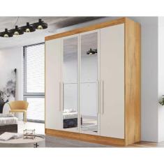 Imagem de Guarda Roupa Solteiro 3 Gavetas E 4 Portas C-2 Espelho Nantes Peroba-off White - Europa