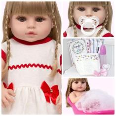 Imagem de Boneca Estilo Reborn Loira Corpo Silicone Enxoval Itens - Cegonha Rebo