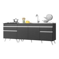 Imagem de Kit 2 Balcões Gabinete Pia 150 cm e Cooktop 70 cm Veneza Multimóveis Mp2073.898 Preto