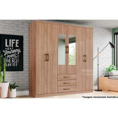 Imagem de Guarda Roupa Solteiro 6 Portas e 3 Gavetas c/ Espelho Caju DA136 Jequitibá Brilho - Henn