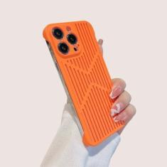 Imagem de Capa de telefone respirável com grade de resfriamento sem moldura fina para iPhone 14 13 12 11 Pro Max Hard PC Dissipação de calor capa traseira, laranja, para iPhone 13
