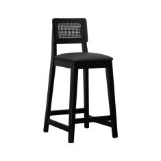 Imagem de Banqueta Gabi Madeira Maciça Encosto C- Telinha C- 68cm Altura - Preto Assento Estofado Corano Preto