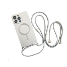 Imagem de Capa magnética de cordão crossbody para iPhone 15 14 13 12 11 Pro Max Plus X XS XR Capa de proteção de câmera de TPU macio, prateada, para iPhone 13 Pro