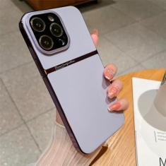 Imagem de Capa traseira de couro para revestimento comercial para iPhone 13 14 Pro Max 14 Plus Capa híbrida protetora de lente rígida, roxo claro, para iPhone 13 Pro