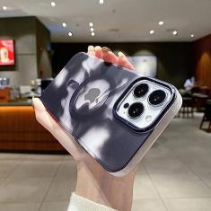 Imagem de Capa magnética de carregamento sem fio com pintura em aquarela, capa macia de silicone arco-íris para iphone 13 14 pro max, preta, para iphone 14 plus