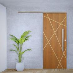 Imagem de Porta de Correr Padrão Imbuia Agatha Trilho Vision Puxador Barra Chata 800 Mm 110 X 210 Esquerdo Natural