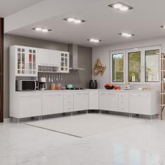 Imagem de Cozinha Modulada Completa Fidelitá Viena 7 Peças 600cm 16 Portas 6 Gavetas Com Tampo Branco
