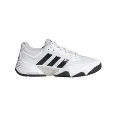 Imagem de adidas Tênis masculino Solematch Control 2, Branco/Preto Azul Metálico/Prata Metálico, 41