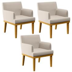 Imagem de Kit 03 Poltronas Decorativas Para Sala de Estar Beatriz W01 Linho Cru - Lyam Decor